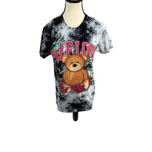 Gildan Self Love Tie Dye T Shirt Womens S Teddy Bear Roses Graphic Tee